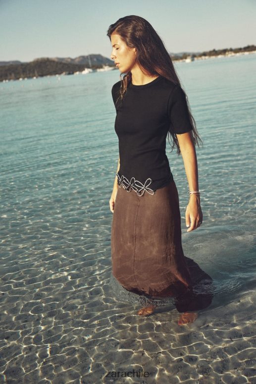 ropa cl Zara mujer camiseta de canalé ligero negro JJ06N4472