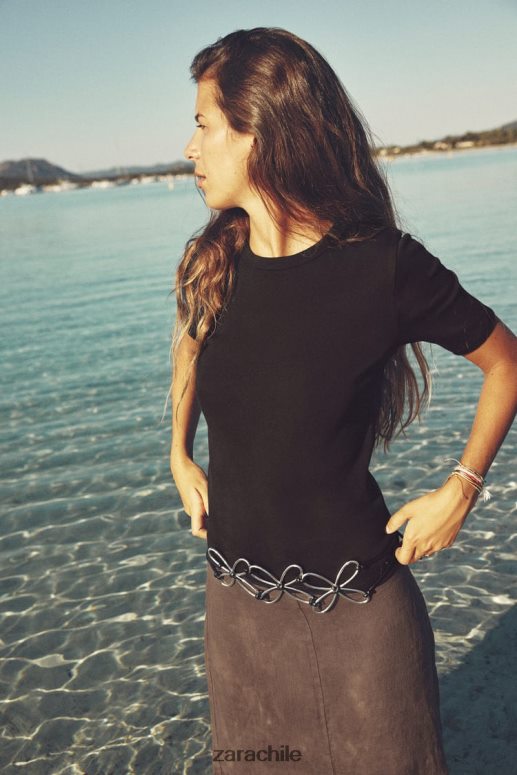 ropa cl Zara mujer camiseta de canalé ligero negro JJ06N4472