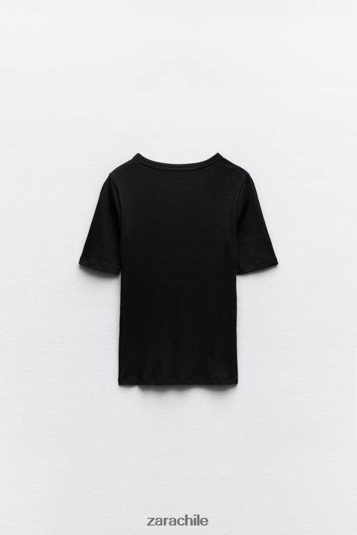 ropa cl Zara mujer camiseta de canalé ligero negro JJ06N4472