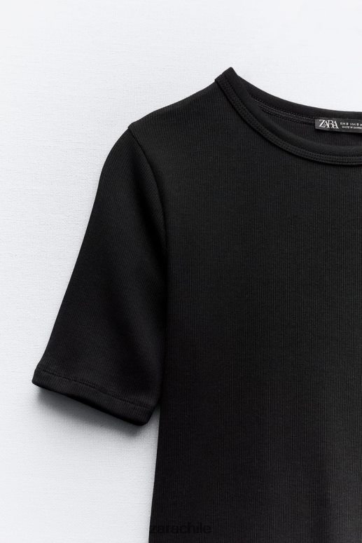 ropa cl Zara mujer camiseta de canalé ligero negro JJ06N4472