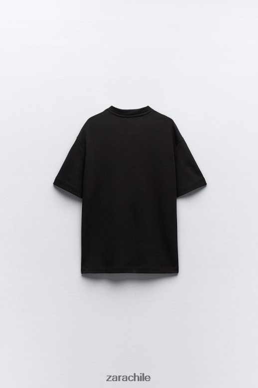 ropa cl Zara mujer camiseta de gran tamaño negro JJ06N4461