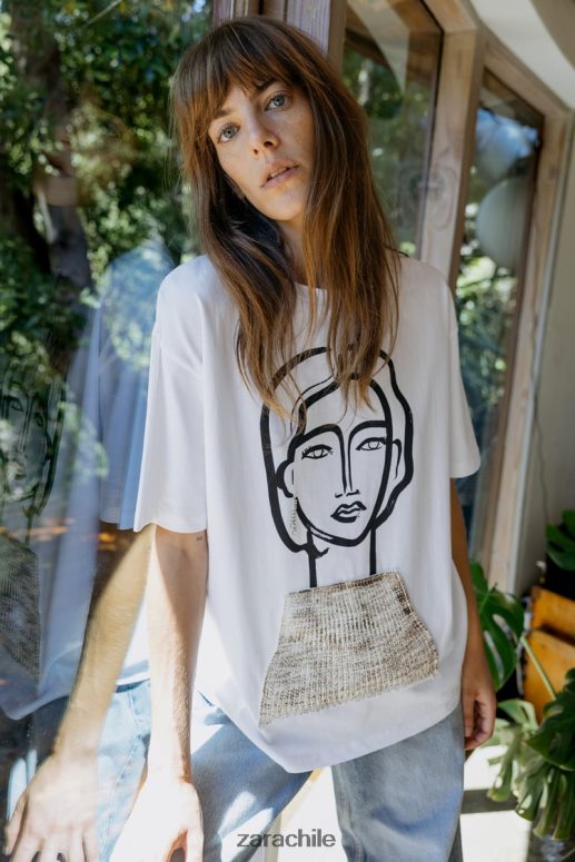 ropa cl Zara mujer camiseta joya blanco JJ06N4464