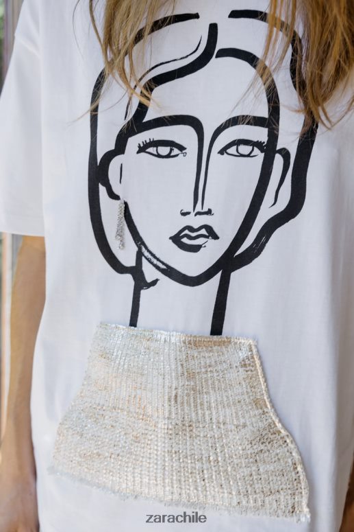 ropa cl Zara mujer camiseta joya blanco JJ06N4464