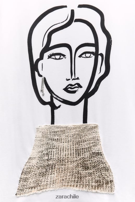 ropa cl Zara mujer camiseta joya blanco JJ06N4464