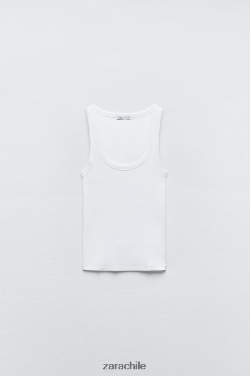 ropa cl Zara mujer camiseta sin mangas de canalé blanco JJ06N4467