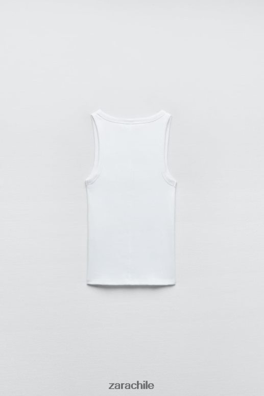 ropa cl Zara mujer camiseta sin mangas de canalé blanco JJ06N4467