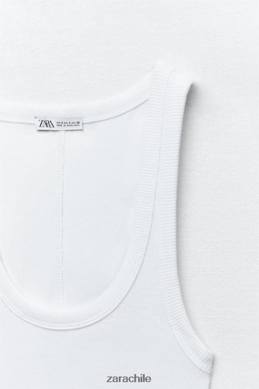 ropa cl Zara mujer camiseta sin mangas de canalé blanco JJ06N4467