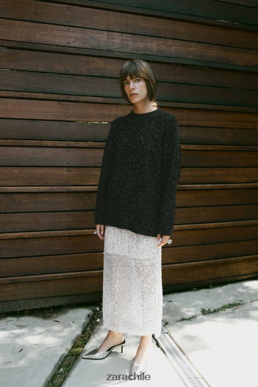 ropa cl Zara mujer sudadera oversize con hilo metalizado negro JJ06N4465