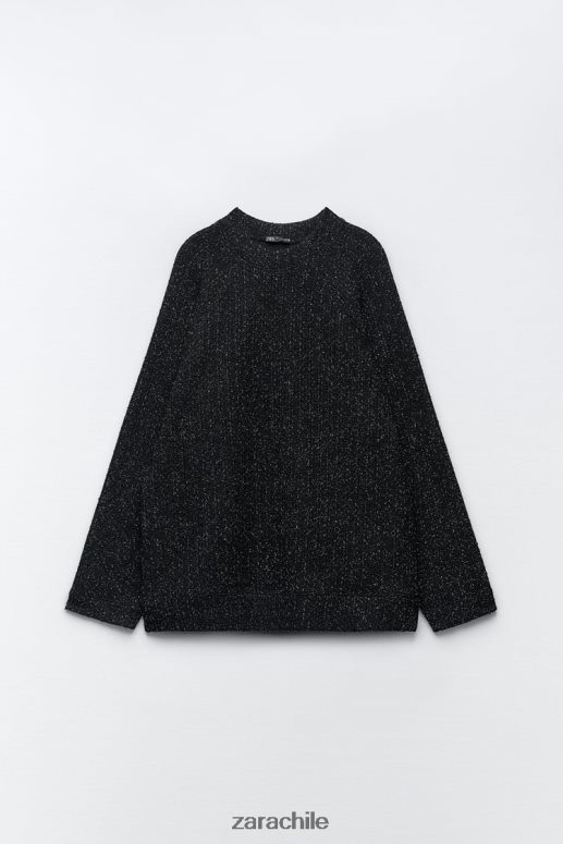 ropa cl Zara mujer sudadera oversize con hilo metalizado negro JJ06N4465
