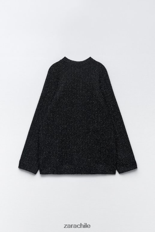 ropa cl Zara mujer sudadera oversize con hilo metalizado negro JJ06N4465