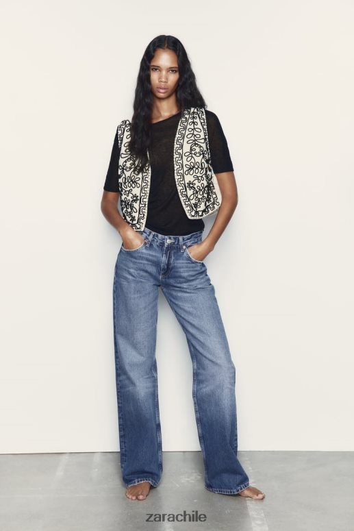 ropa cl Zara mujer chaleco acolchado bordado crudo JJ06N4222