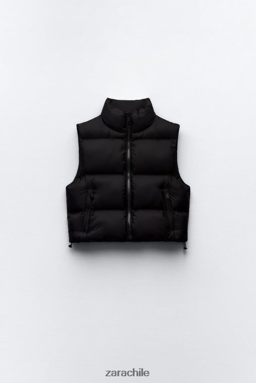 ropa cl Zara mujer chaleco acolchado corto con protección contra el agua y el viento negro JJ06N4192