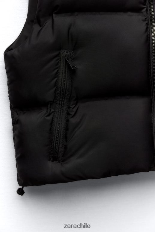 ropa cl Zara mujer chaleco acolchado corto con protección contra el agua y el viento negro JJ06N4192