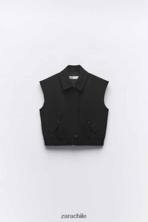 ropa cl Zara mujer chaleco con cuello camisero y bolsillos negro JJ06N4215