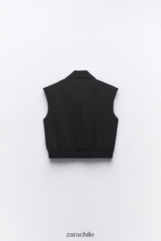 ropa cl Zara mujer chaleco con cuello camisero y bolsillos negro JJ06N4215