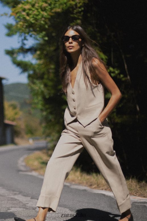 ropa cl Zara mujer chaleco con mezcla de rayas diplomáticas marrón topo JJ06N4191