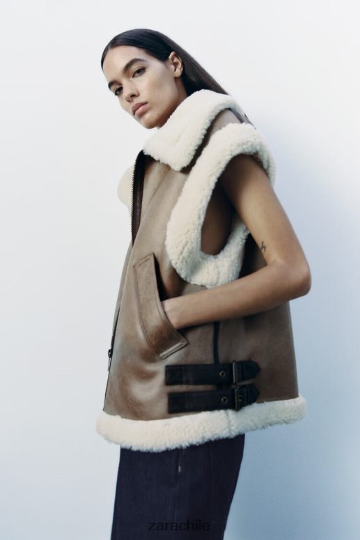 ropa cl Zara mujer chaleco de doble cara de la colección zw marrón/topo JJ06N4190