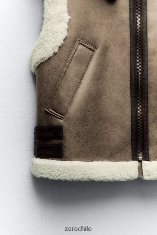 ropa cl Zara mujer chaleco de doble cara de la colección zw marrón/topo JJ06N4190