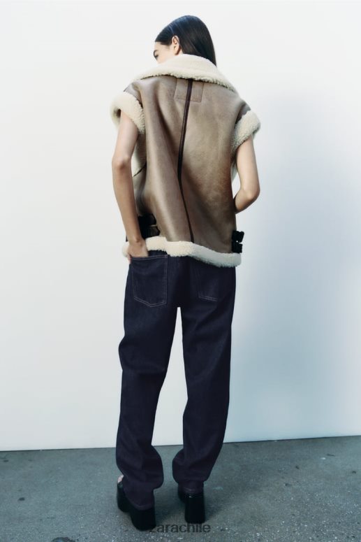 ropa cl Zara mujer chaleco de doble cara de la colección zw marrón/topo JJ06N4190