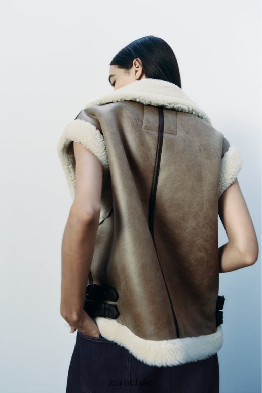 ropa cl Zara mujer chaleco de doble cara de la colección zw marrón/topo JJ06N4190