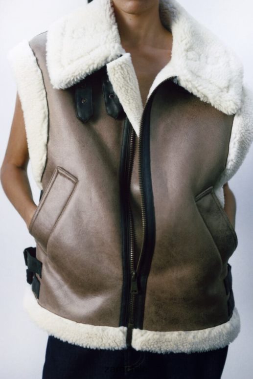 ropa cl Zara mujer chaleco de doble cara de la colección zw marrón/topo JJ06N4190