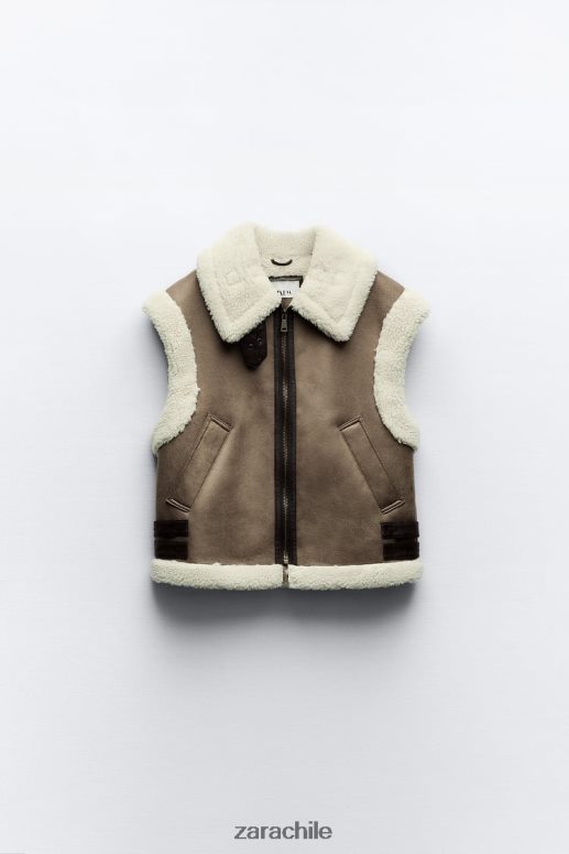 ropa cl Zara mujer chaleco de doble cara de la colección zw marrón/topo JJ06N4190