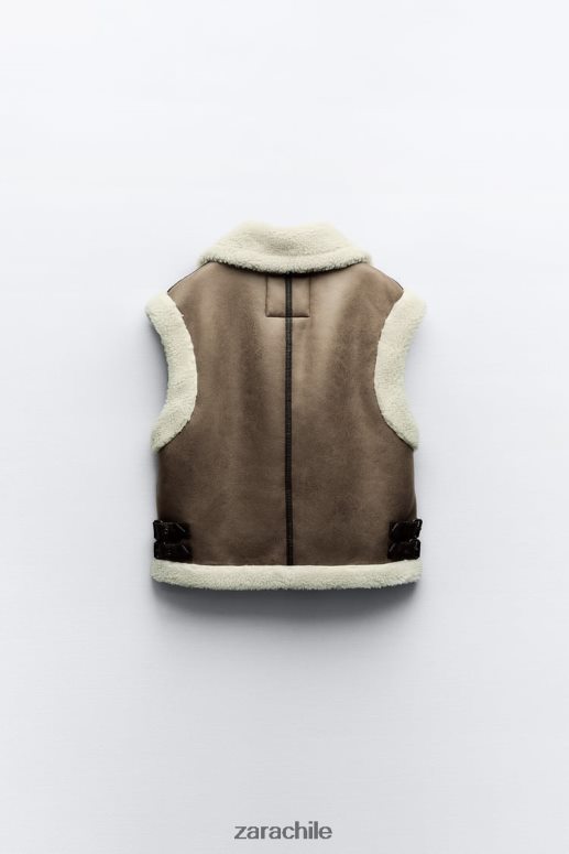 ropa cl Zara mujer chaleco de doble cara de la colección zw marrón/topo JJ06N4190