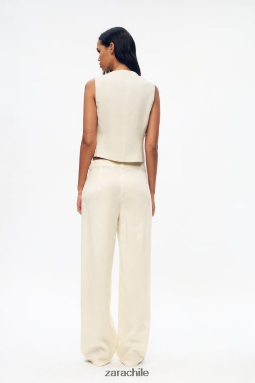 ropa cl Zara mujer chaleco de mezcla de lino vainilla JJ06N4224