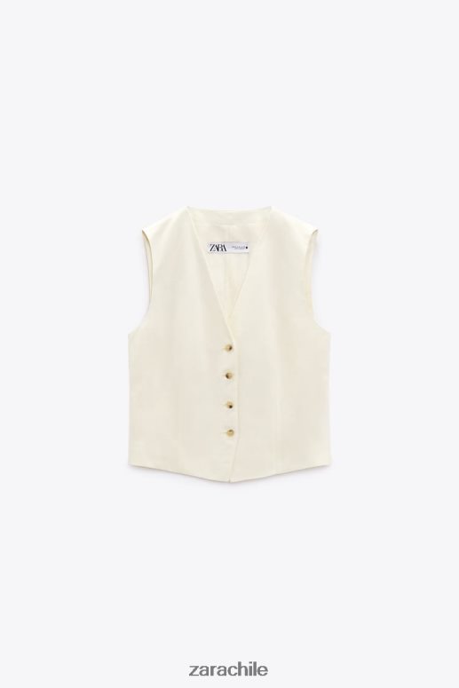 ropa cl Zara mujer chaleco de mezcla de lino vainilla JJ06N4224