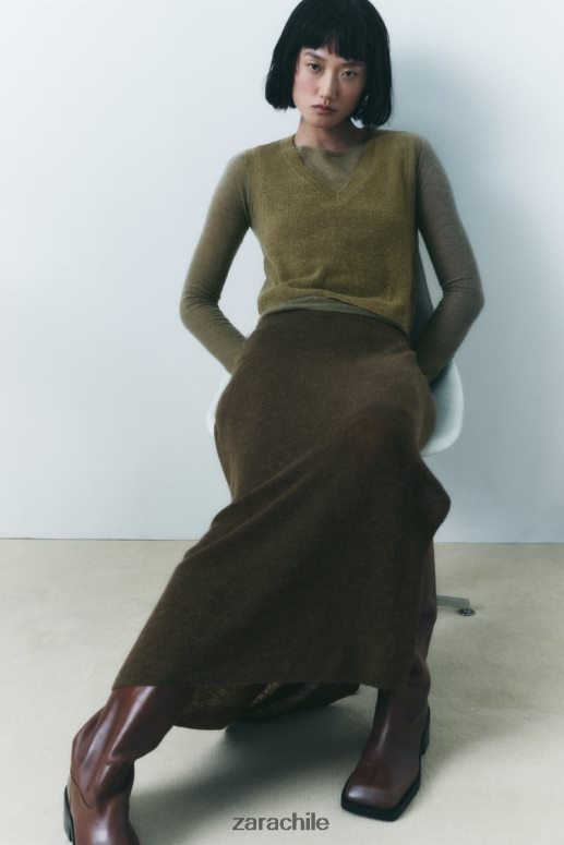 ropa cl Zara mujer chaleco de punto corto verde oliva JJ06N4203