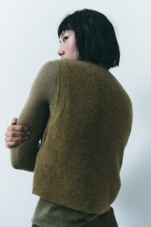 ropa cl Zara mujer chaleco de punto corto verde oliva JJ06N4203