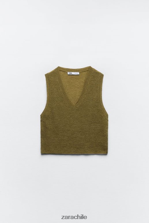 ropa cl Zara mujer chaleco de punto corto verde oliva JJ06N4203