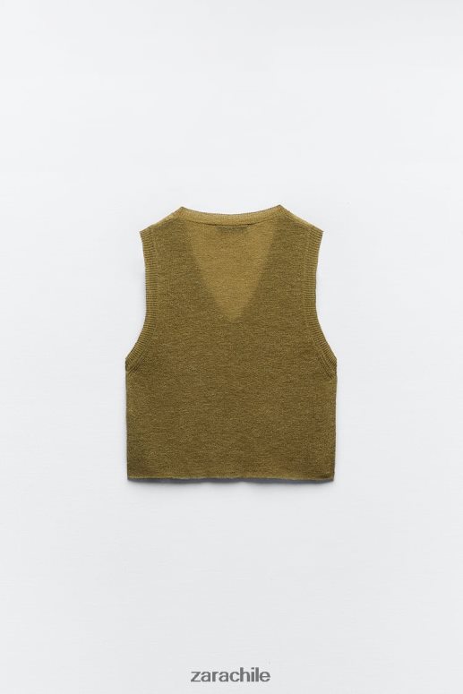 ropa cl Zara mujer chaleco de punto corto verde oliva JJ06N4203