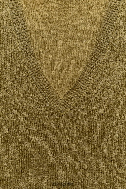 ropa cl Zara mujer chaleco de punto corto verde oliva JJ06N4203