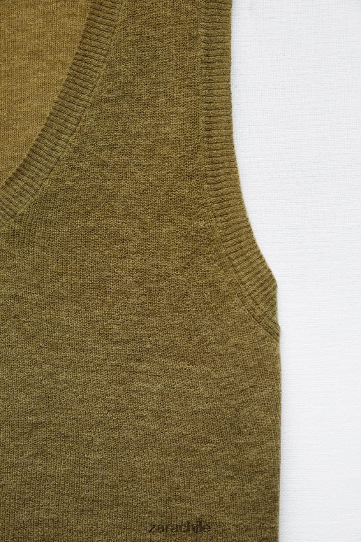 ropa cl Zara mujer chaleco de punto corto verde oliva JJ06N4203