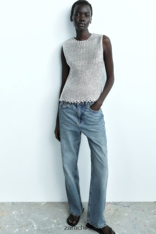ropa cl Zara mujer chaleco de punto metalizado plata JJ06N4213