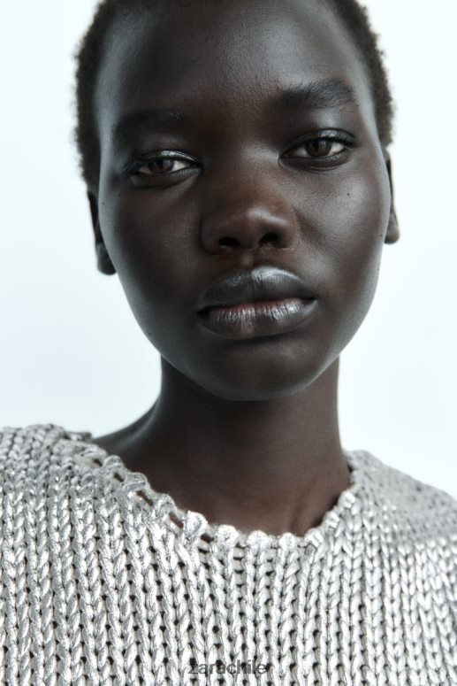 ropa cl Zara mujer chaleco de punto metalizado plata JJ06N4213