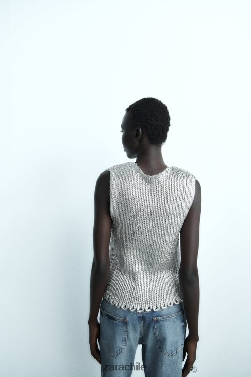ropa cl Zara mujer chaleco de punto metalizado plata JJ06N4213