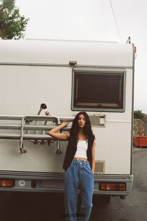 ropa cl Zara mujer chaleco de sastre en mezcla de lino negro JJ06N4219