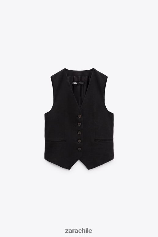 ropa cl Zara mujer chaleco de sastre en mezcla de lino negro JJ06N4219