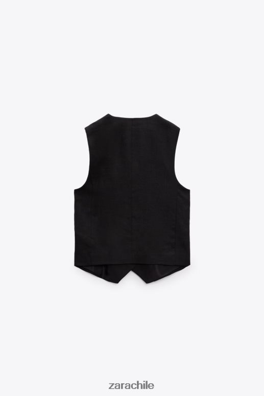 ropa cl Zara mujer chaleco de sastre en mezcla de lino negro JJ06N4219