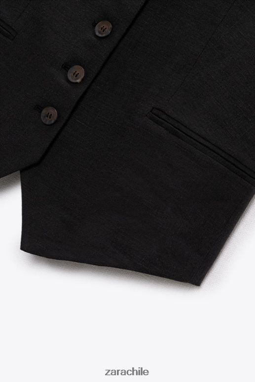 ropa cl Zara mujer chaleco de sastre en mezcla de lino negro JJ06N4219