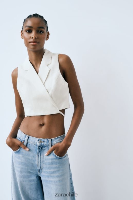 ropa cl Zara mujer chaleco de sastre en mezcla de lino ostra blanca JJ06N4221