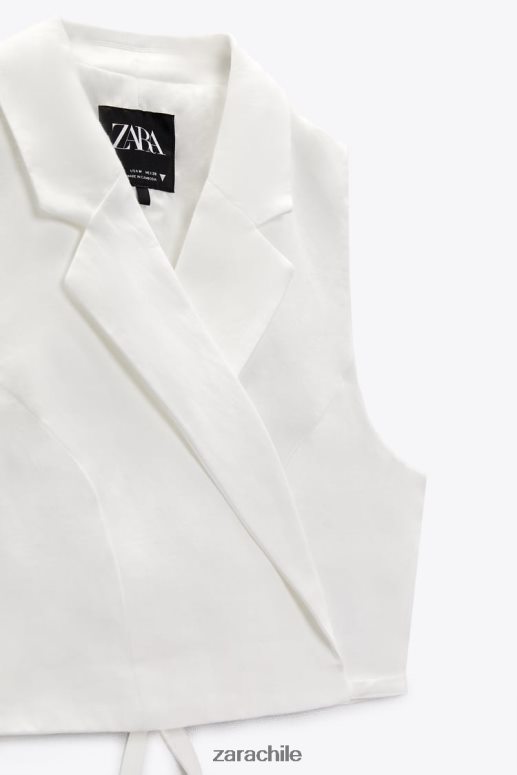 ropa cl Zara mujer chaleco de sastre en mezcla de lino ostra blanca JJ06N4221