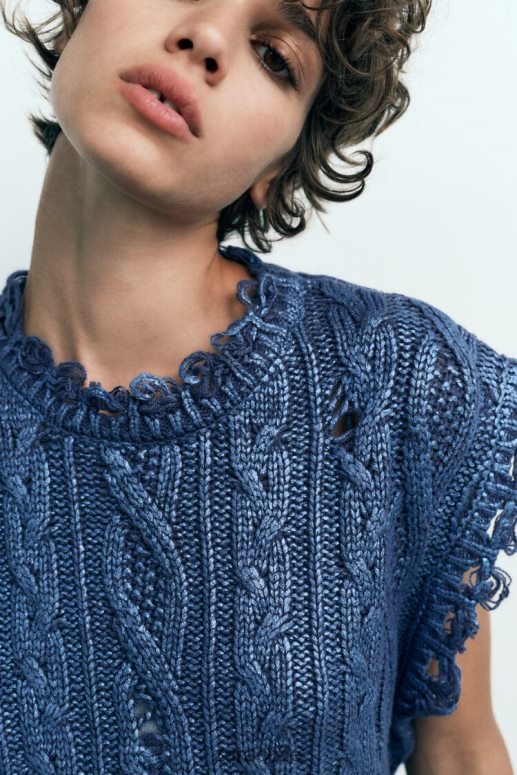 ropa cl Zara mujer chaleco tejido de ochos metalizado índigo JJ06N4197