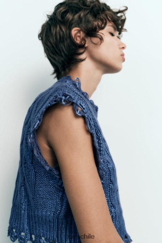 ropa cl Zara mujer chaleco tejido de ochos metalizado índigo JJ06N4197