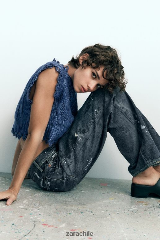 ropa cl Zara mujer chaleco tejido de ochos metalizado índigo JJ06N4197