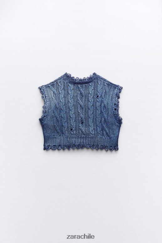 ropa cl Zara mujer chaleco tejido de ochos metalizado índigo JJ06N4197
