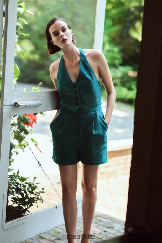 ropa cl Zara mujer mono sin mangas en mezcla de lino pato verde JJ06N4212