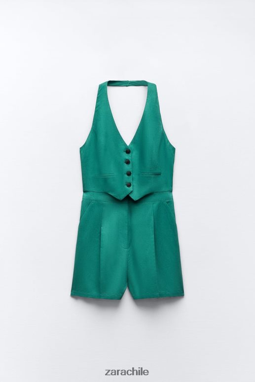 ropa cl Zara mujer mono sin mangas en mezcla de lino pato verde JJ06N4212
